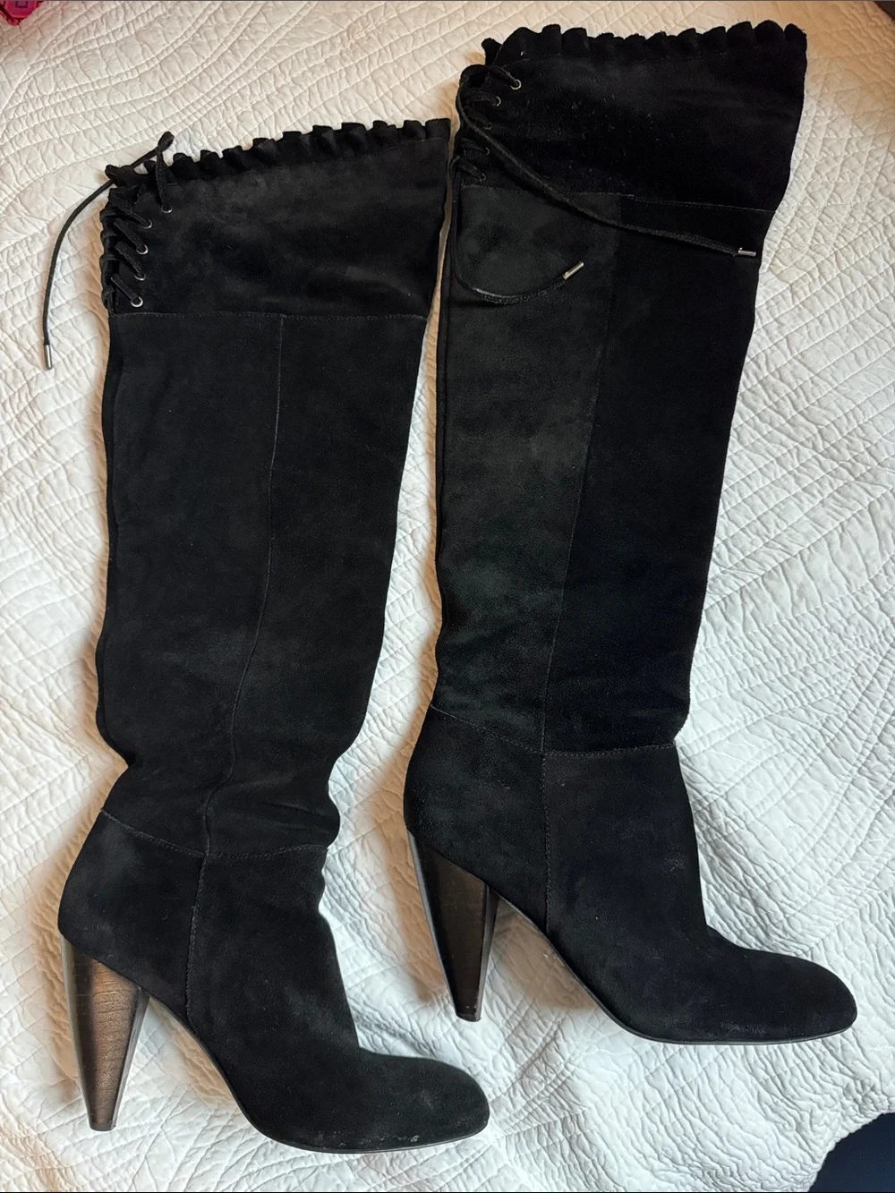 BCBGMaxAzria Black Suede Over-the-Knee Lace-Up Boots